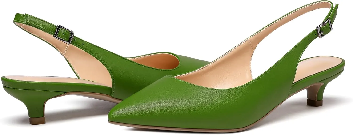Eldof Women's Slingback Kitten Heel Pumps, 1.4" Pointed Toe Office Low Heel Comfortable Pumps for Office