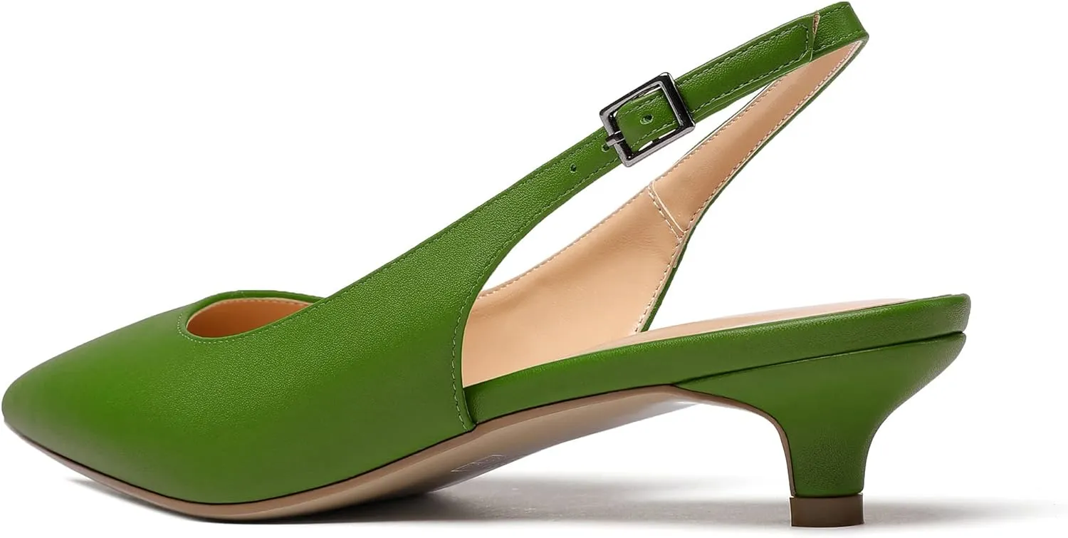 Eldof Women's Slingback Kitten Heel Pumps, 1.4" Pointed Toe Office Low Heel Comfortable Pumps for Office