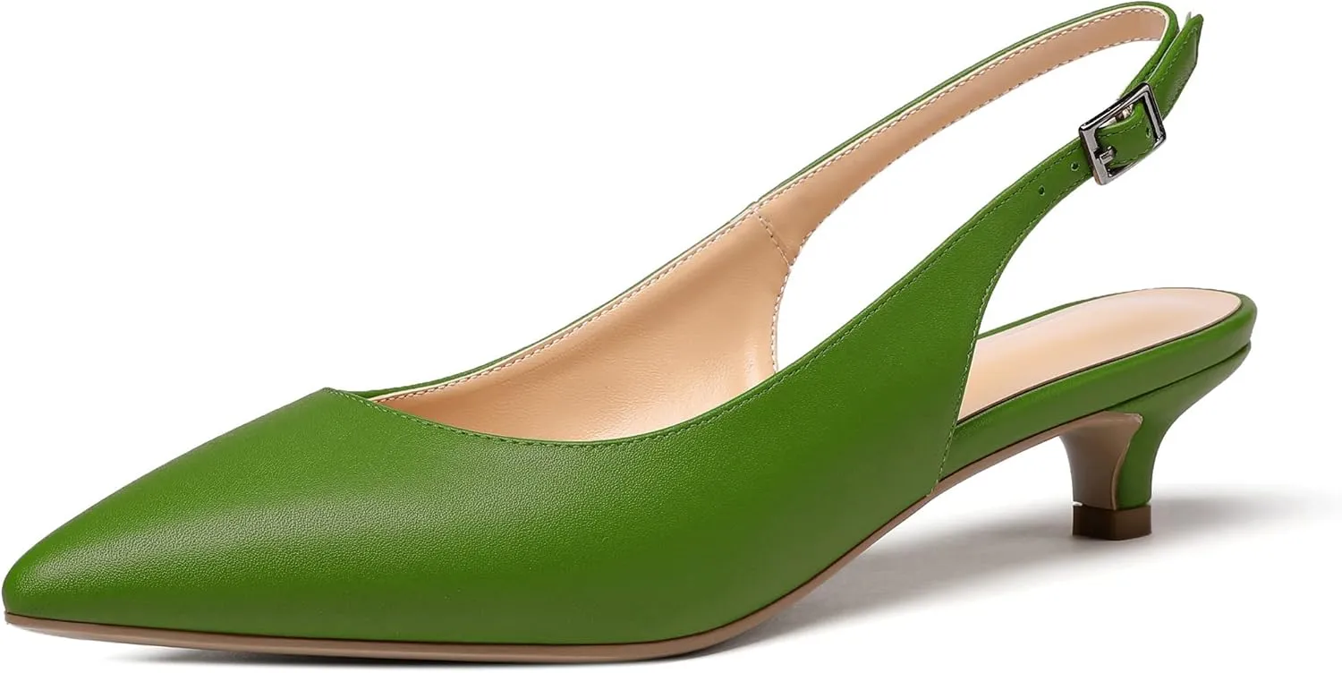 Eldof Women's Slingback Kitten Heel Pumps, 1.4" Pointed Toe Office Low Heel Comfortable Pumps for Office