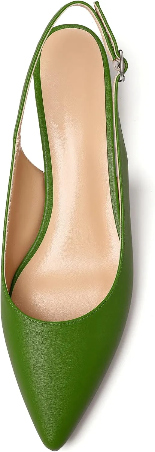 Eldof Women's Slingback Kitten Heel Pumps, 1.4" Pointed Toe Office Low Heel Comfortable Pumps for Office