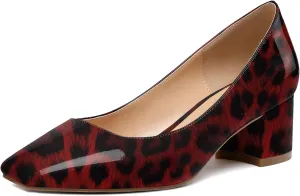 Eldof Women's Square Toe Mid Chunky Block Heel 2 Inch Pumps Slip On Elegant Block Heel Dress Shoes