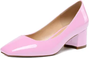 Eldof Women's Square Toe Mid Chunky Block Heel 2 Inch Pumps Slip On Elegant Block Heel Dress Shoes