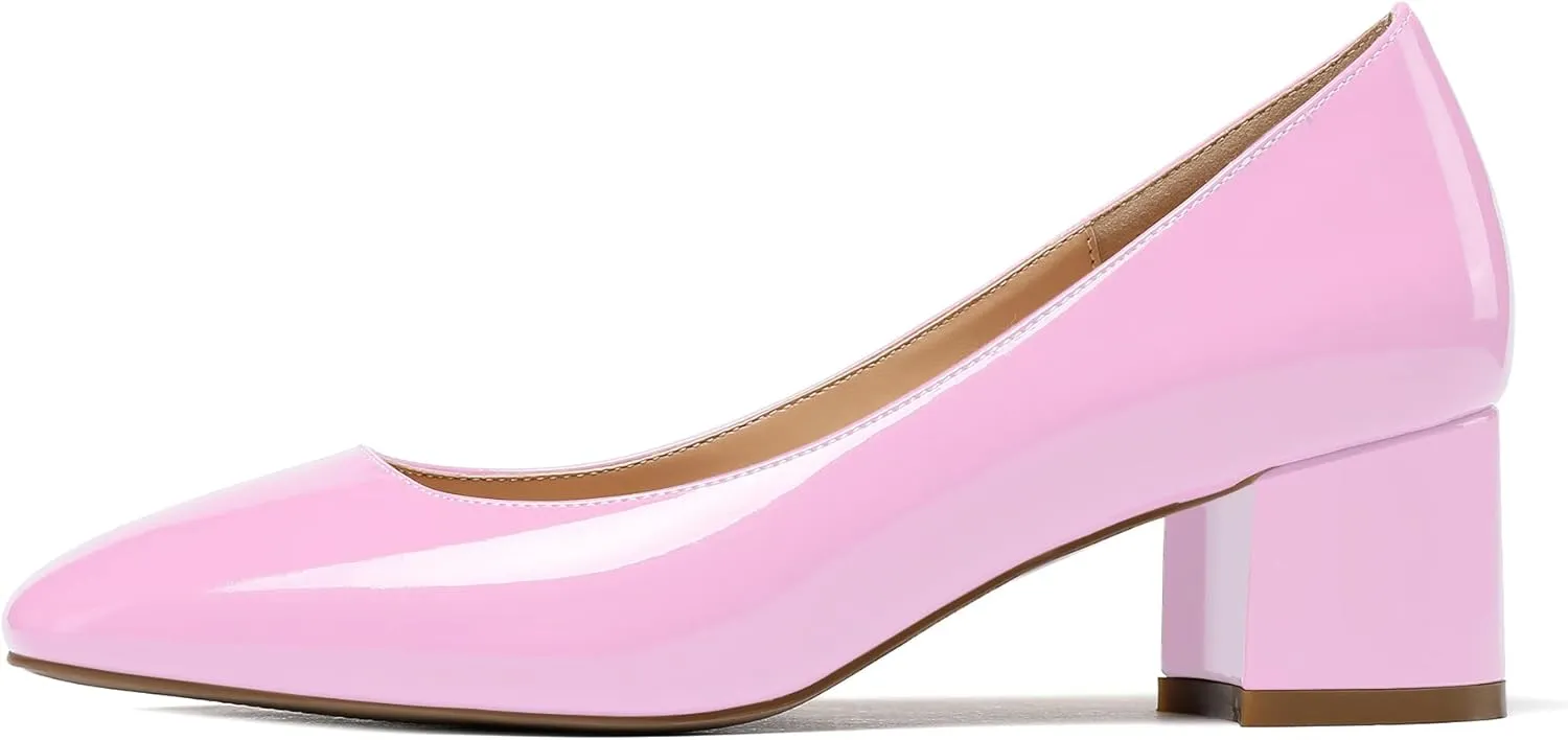 Eldof Women's Square Toe Mid Chunky Block Heel 2 Inch Pumps Slip On Elegant Block Heel Dress Shoes