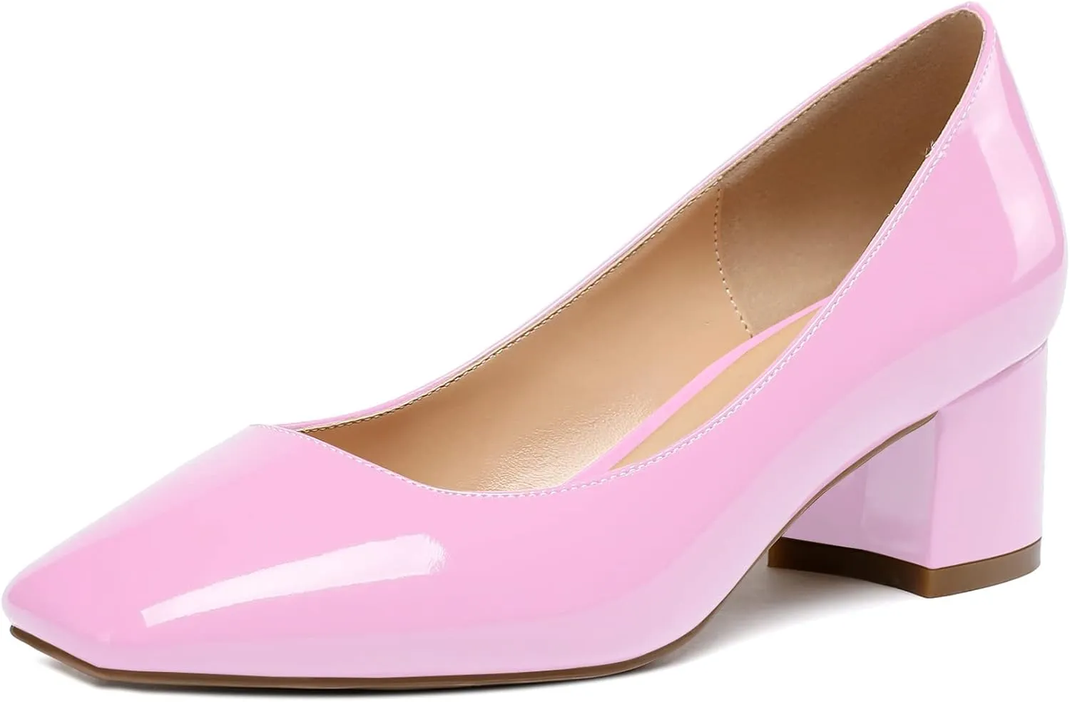 Eldof Women's Square Toe Mid Chunky Block Heel 2 Inch Pumps Slip On Elegant Block Heel Dress Shoes