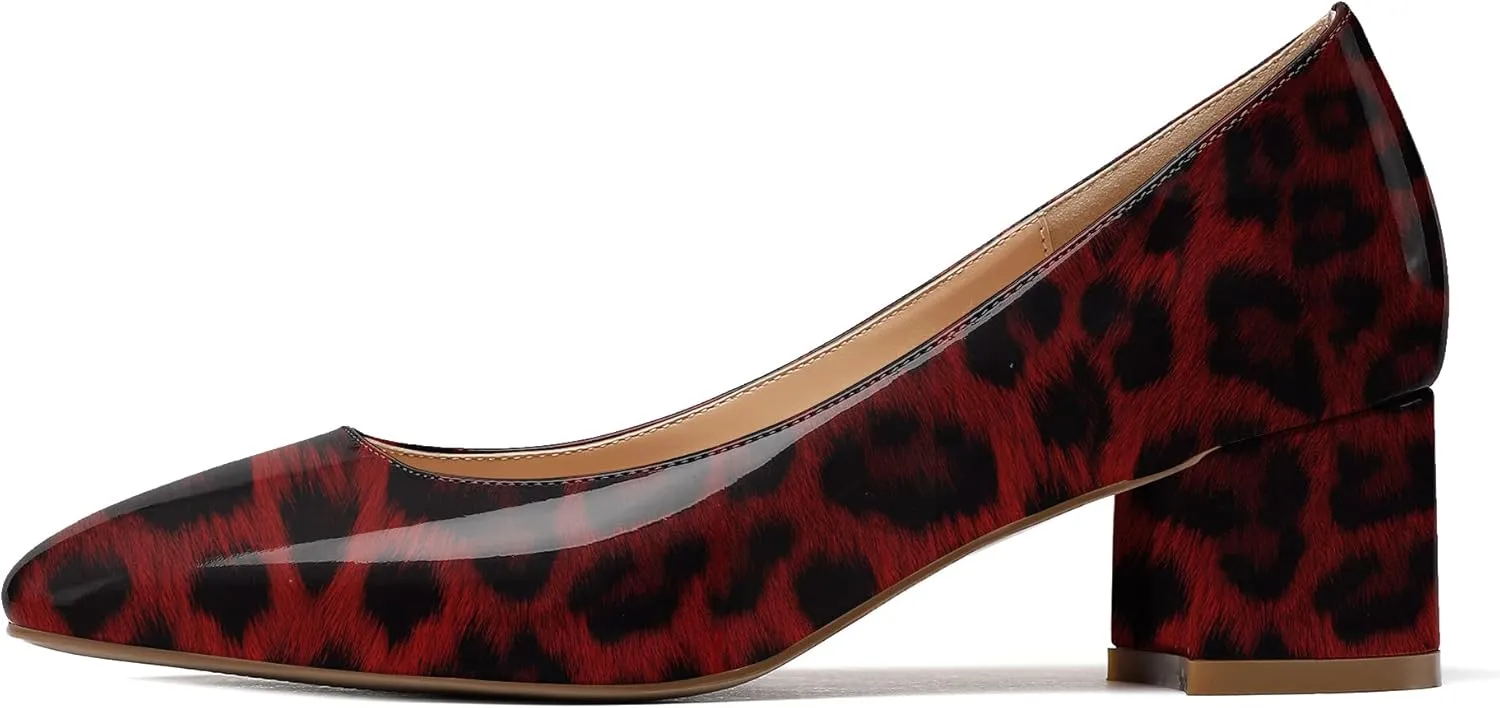 Eldof Women's Square Toe Mid Chunky Block Heel 2 Inch Pumps Slip On Elegant Block Heel Dress Shoes