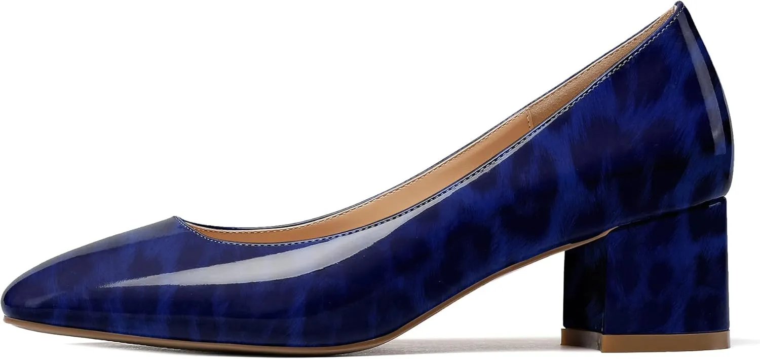 Eldof Women's Square Toe Mid Chunky Block Heel 2 Inch Pumps Slip On Elegant Block Heel Dress Shoes