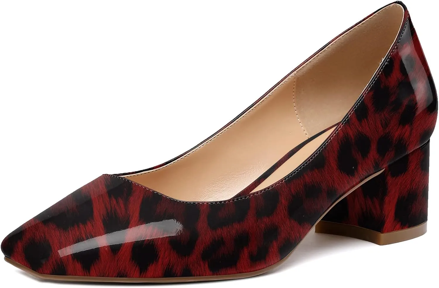 Eldof Women's Square Toe Mid Chunky Block Heel 2 Inch Pumps Slip On Elegant Block Heel Dress Shoes