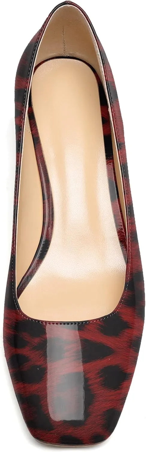 Eldof Women's Square Toe Mid Chunky Block Heel 2 Inch Pumps Slip On Elegant Block Heel Dress Shoes