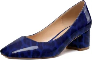 Eldof Women's Square Toe Mid Chunky Block Heel 2 Inch Pumps Slip On Elegant Block Heel Dress Shoes