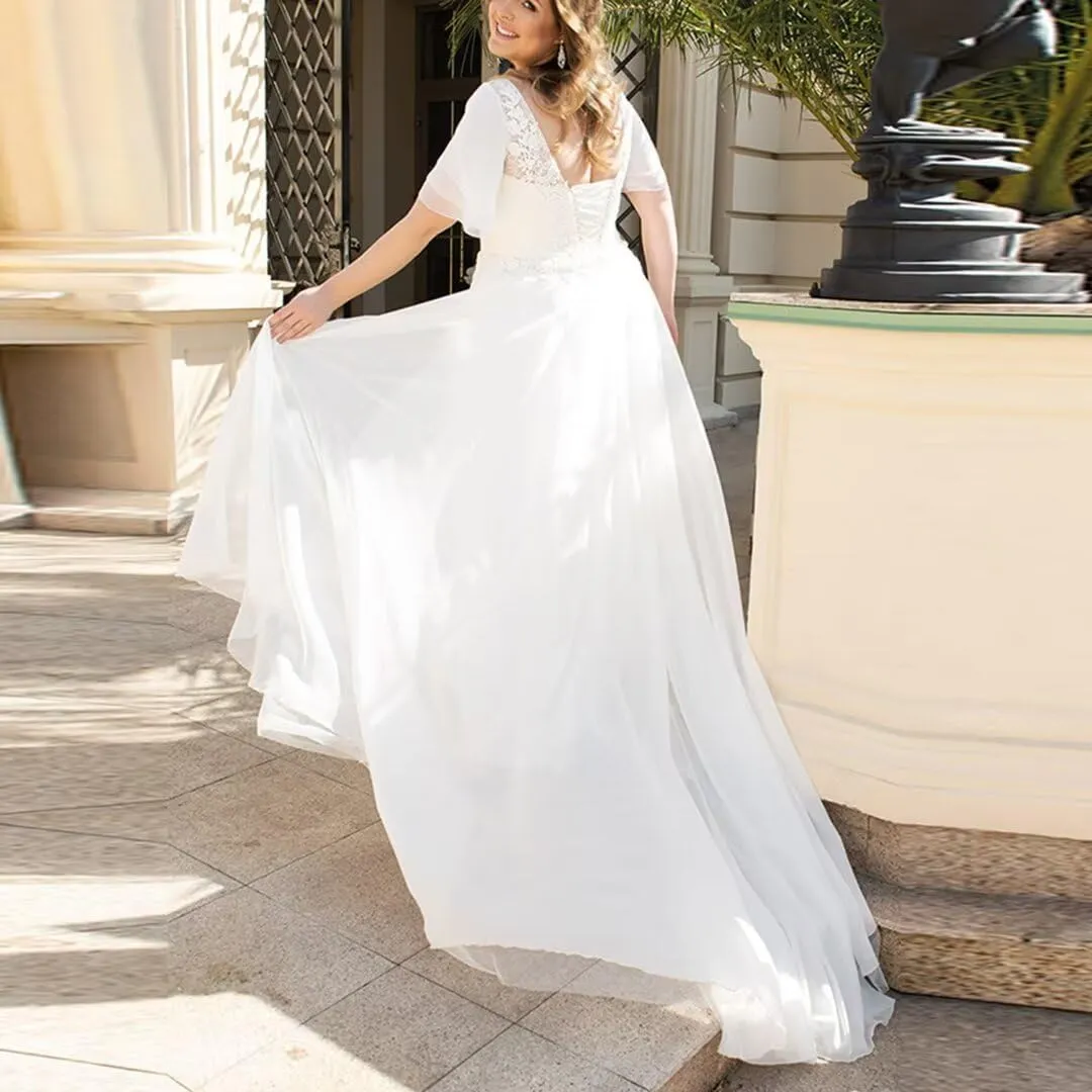 Elegant A Line Plus Size Wedding Dress for Women with Lace Applique Tulle Bridal Gown