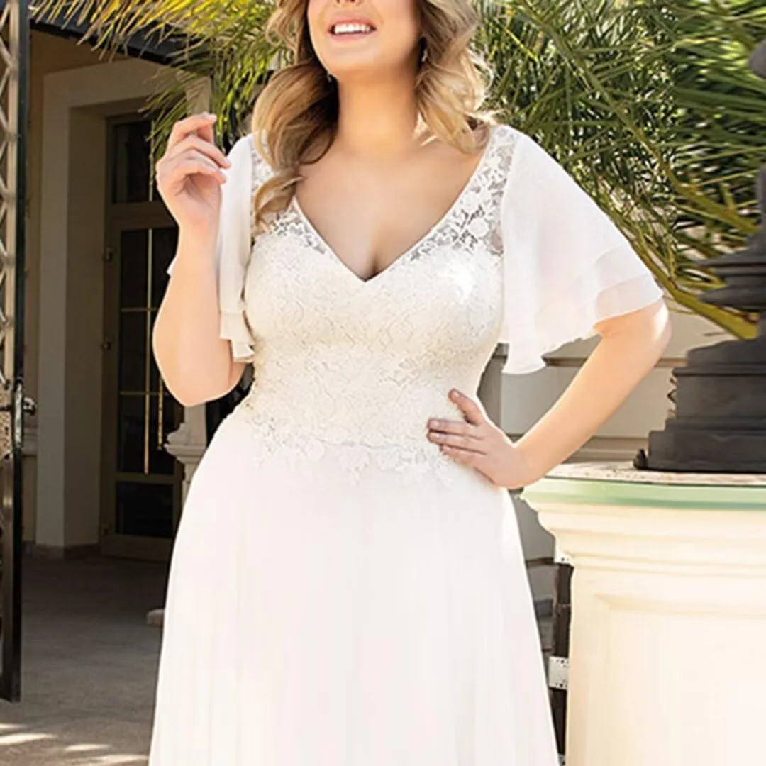 Elegant A Line Plus Size Wedding Dress for Women with Lace Applique Tulle Bridal Gown