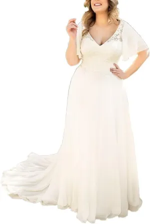 Elegant A Line Plus Size Wedding Dress for Women with Lace Applique Tulle Bridal Gown
