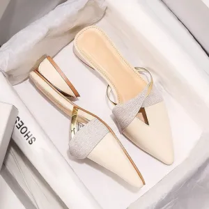 Elegant Low Heel Women Mules Office Shoes Beige Pumps