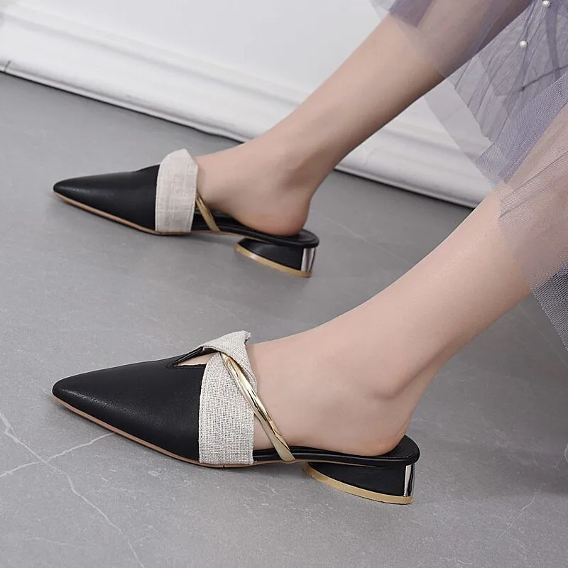 Elegant Low Heel Women Mules Office Shoes Beige Pumps