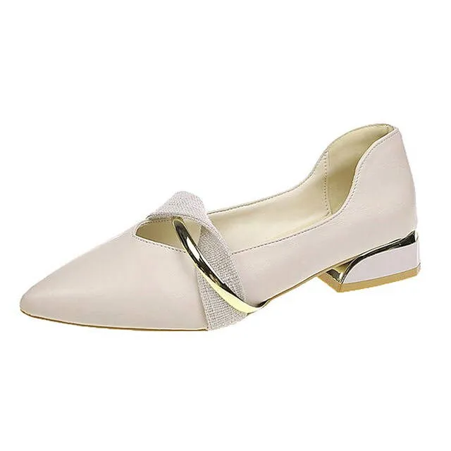 Elegant Low Heel Women Mules Office Shoes Beige Pumps