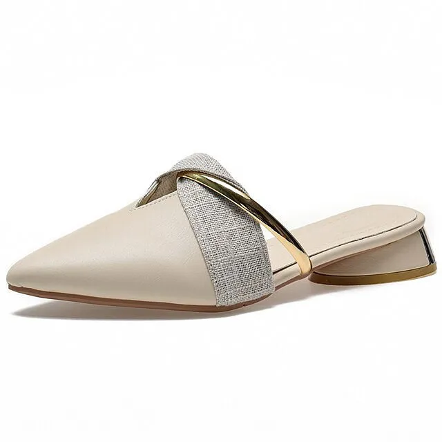 Elegant Low Heel Women Mules Office Shoes Beige Pumps
