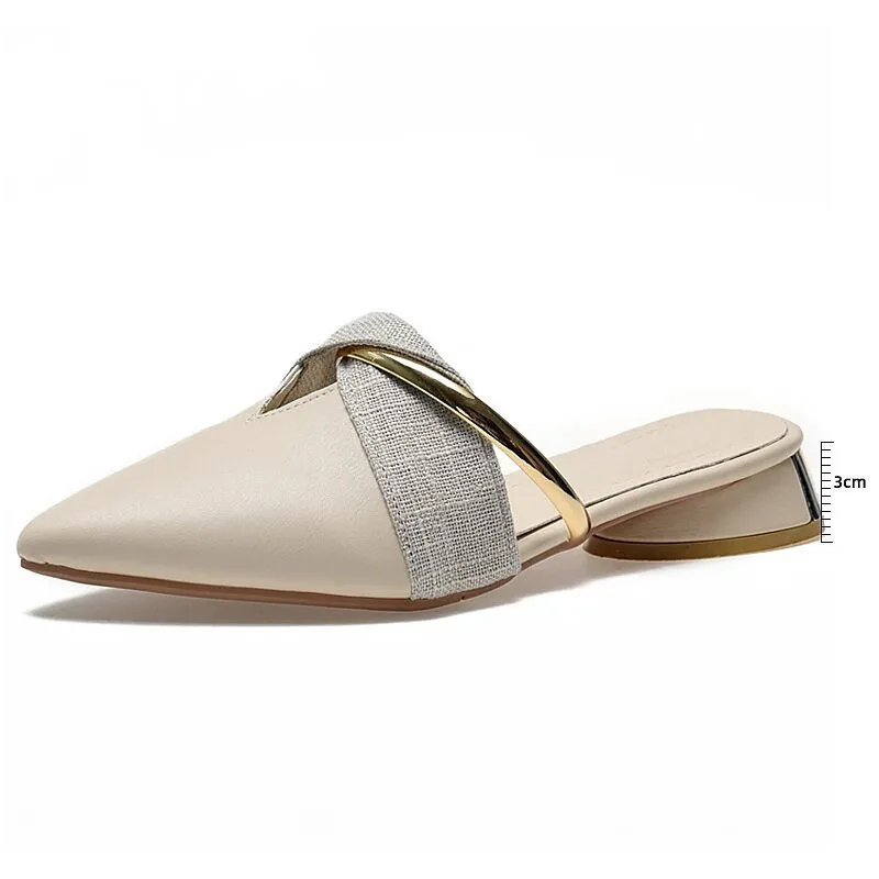 Elegant Low Heel Women Mules Office Shoes Beige Pumps