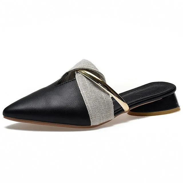 Elegant Low Heel Women Mules Office Shoes Beige Pumps