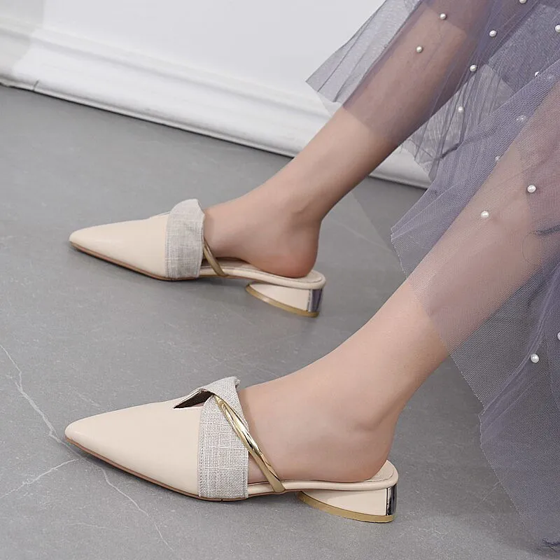 Elegant Low Heel Women Mules Office Shoes Beige Pumps