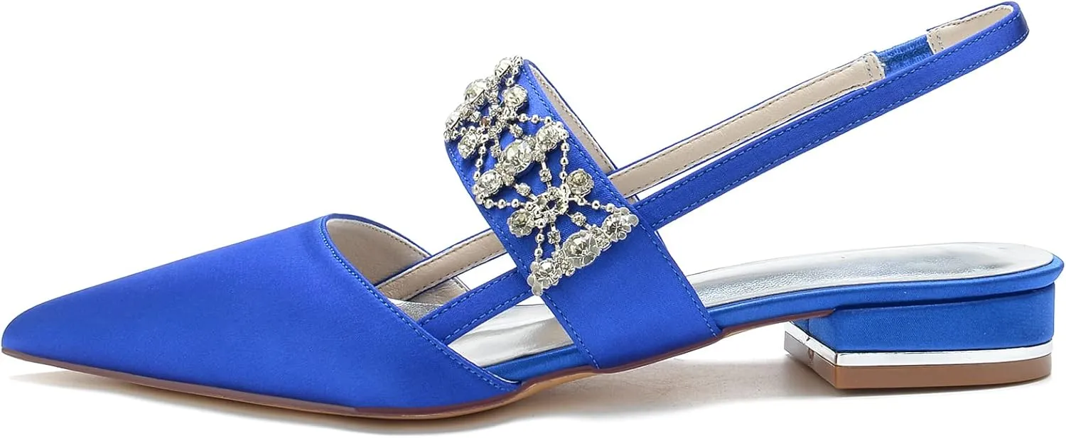 Elegant Satin Wedding Heels with 1 Inch Flat Heel for All Day Comfort Leather Lined, Rubber Soled Perfect for Weddings, Parties, or Work