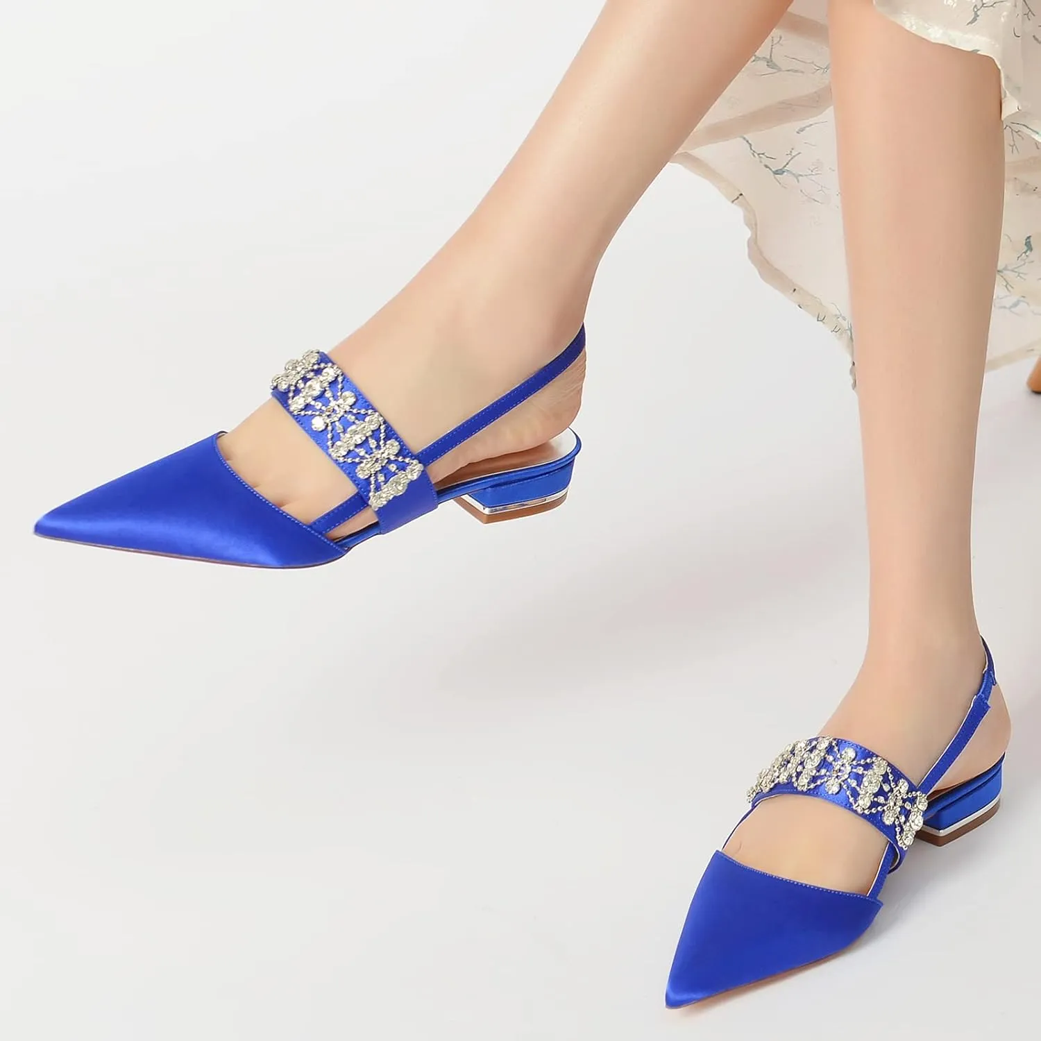 Elegant Satin Wedding Heels with 1 Inch Flat Heel for All Day Comfort Leather Lined, Rubber Soled Perfect for Weddings, Parties, or Work