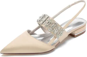 Elegant Satin Wedding Heels with 1 Inch Flat Heel for All Day Comfort Leather Lined, Rubber Soled Perfect for Weddings, Parties, or Work