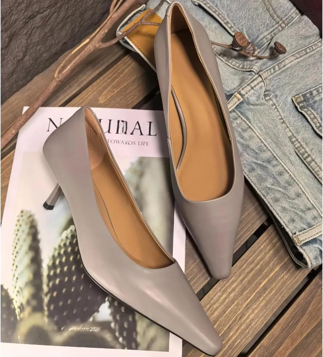 Elegant Women's Pumps Comfortable Stiletto Heel Pointed Toe Genuine Leather Wedding/Party/Office Shoes Luxury Minimalist Style