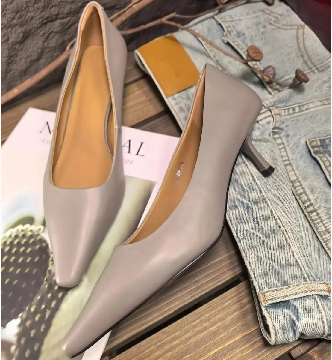 Elegant Women's Pumps Comfortable Stiletto Heel Pointed Toe Genuine Leather Wedding/Party/Office Shoes Luxury Minimalist Style