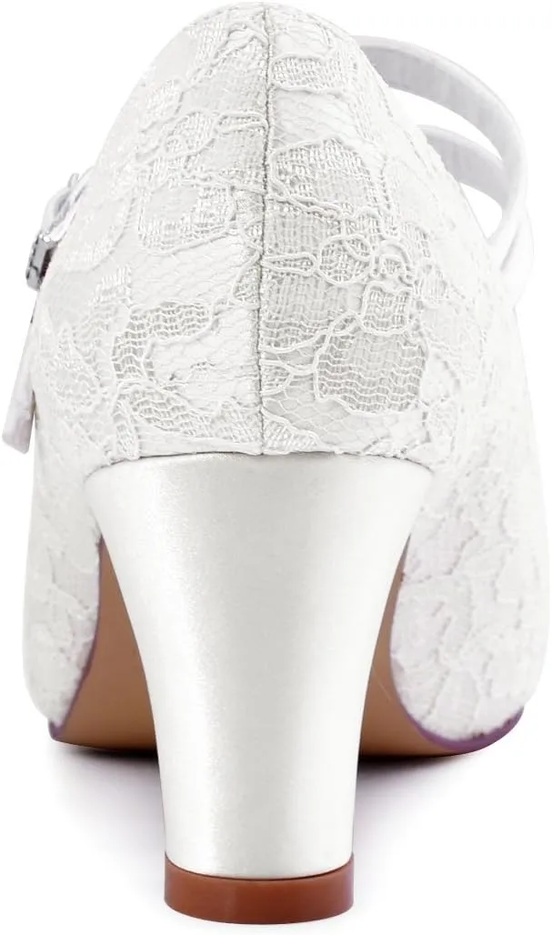 ELEGANTPARK Wedding Shoes for Bride Closed Toe Mary Jane Shoes Bridal Heels Block Heel Pumps Evening Prom Lace