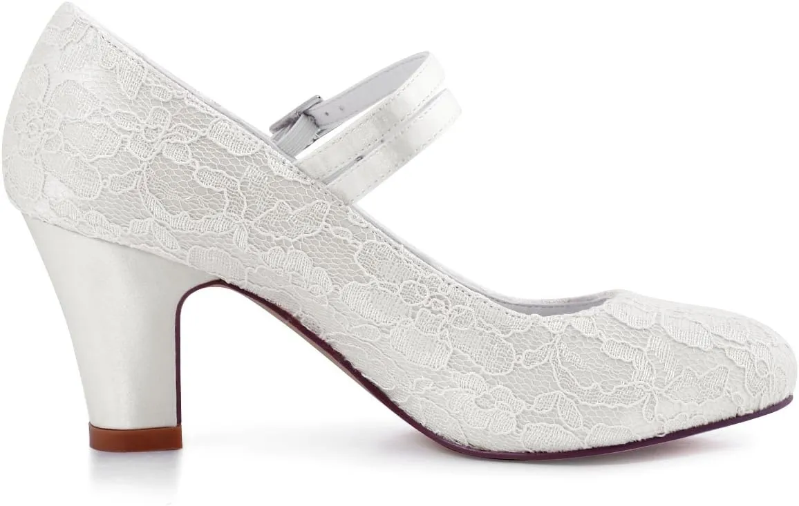 ELEGANTPARK Wedding Shoes for Bride Closed Toe Mary Jane Shoes Bridal Heels Block Heel Pumps Evening Prom Lace