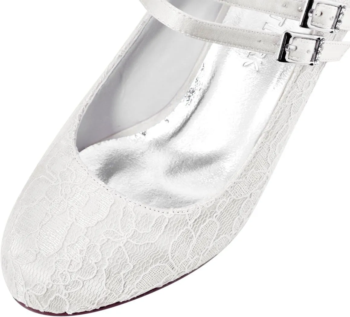 ELEGANTPARK Wedding Shoes for Bride Closed Toe Mary Jane Shoes Bridal Heels Block Heel Pumps Evening Prom Lace