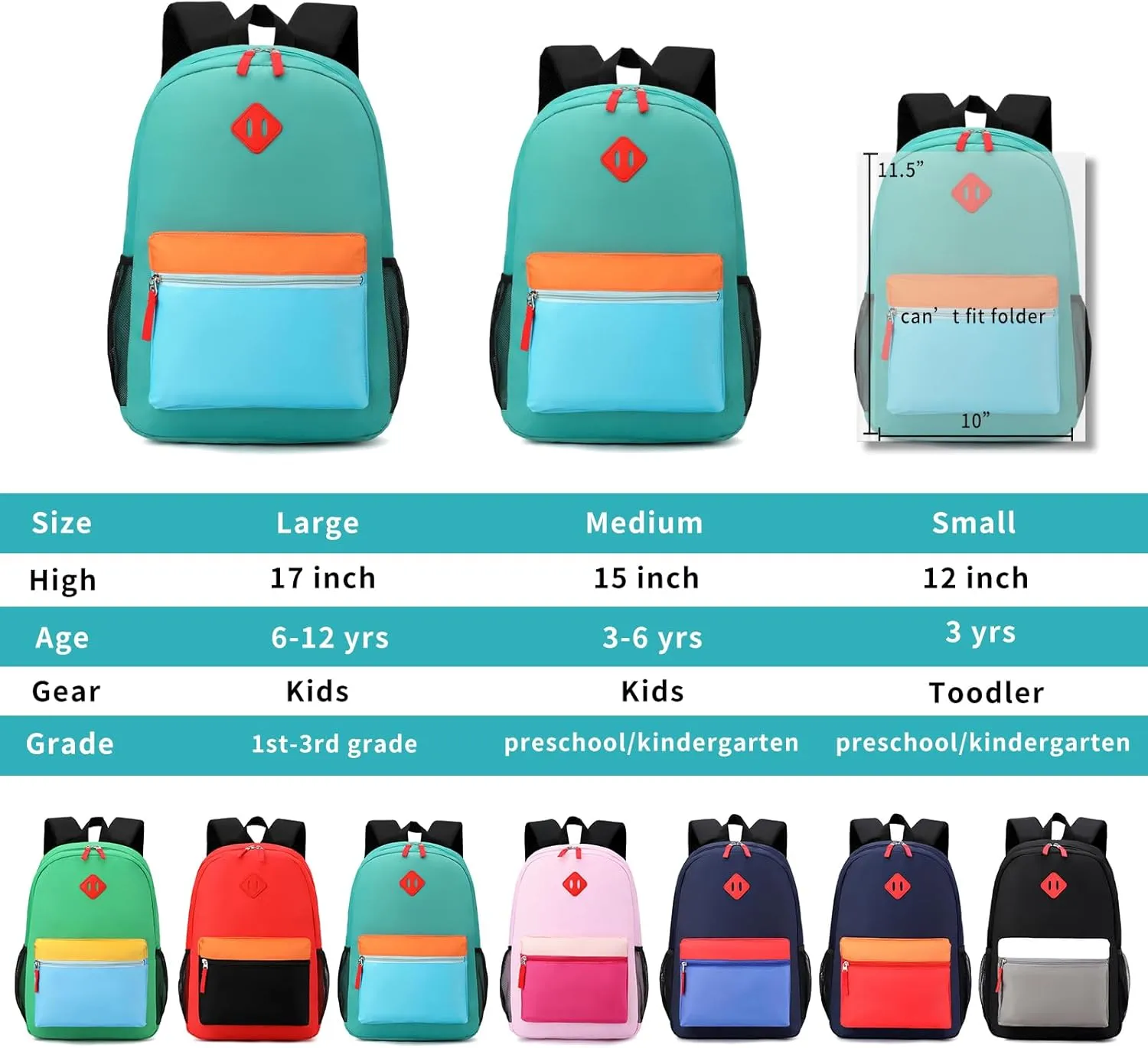 Elementary Backpack for Boys and Girls 5-9 Years Kindergarten Primary Kids Bookbag with Chest Buckle (Dark Blue, Large-17 H)