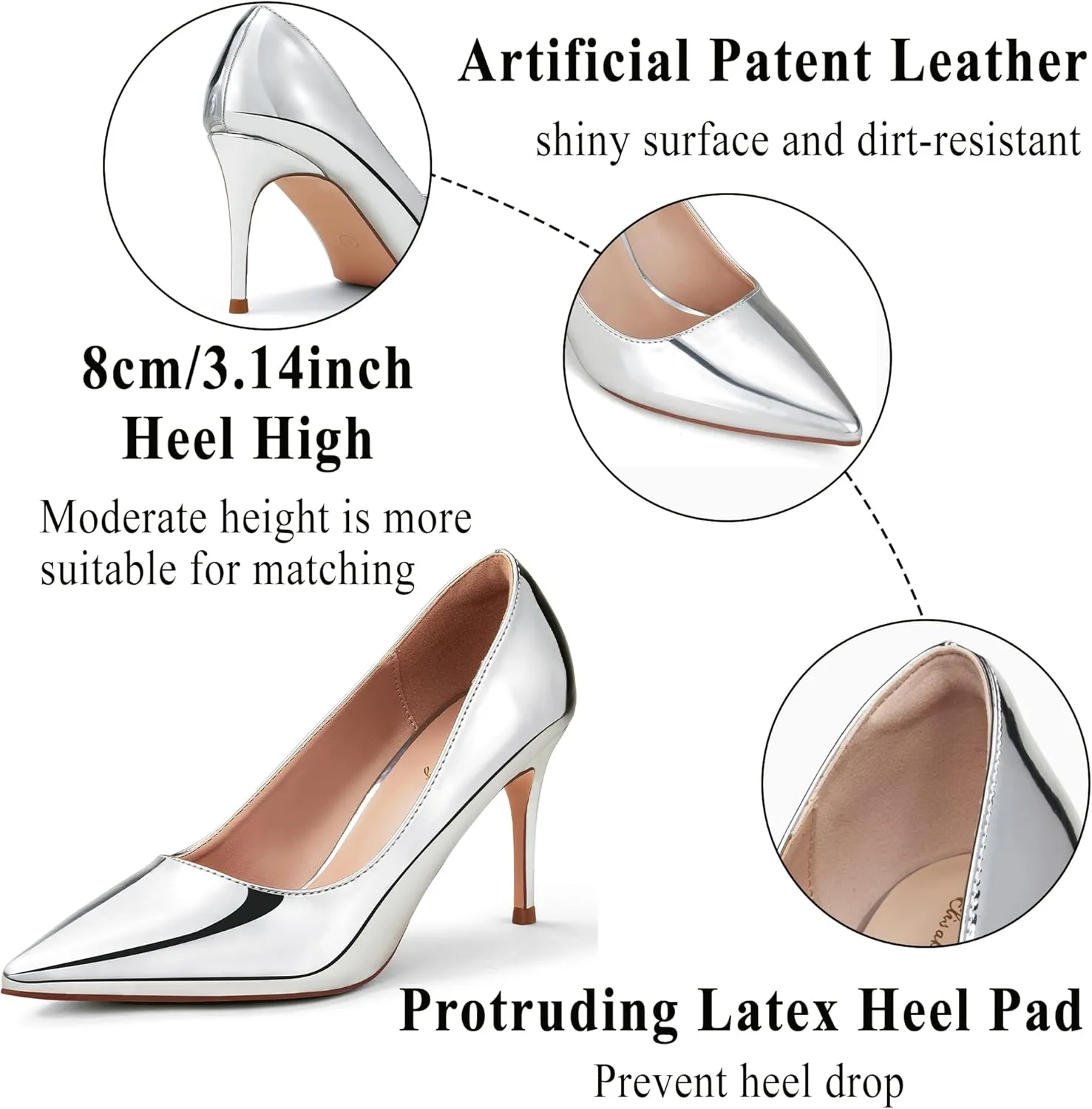 Elisabet Tang 3 in Classic Pointy Pull on Heeled Wedding Pumps - Comfortable Stiletto Closed Toe Dress Heels for Prom Work