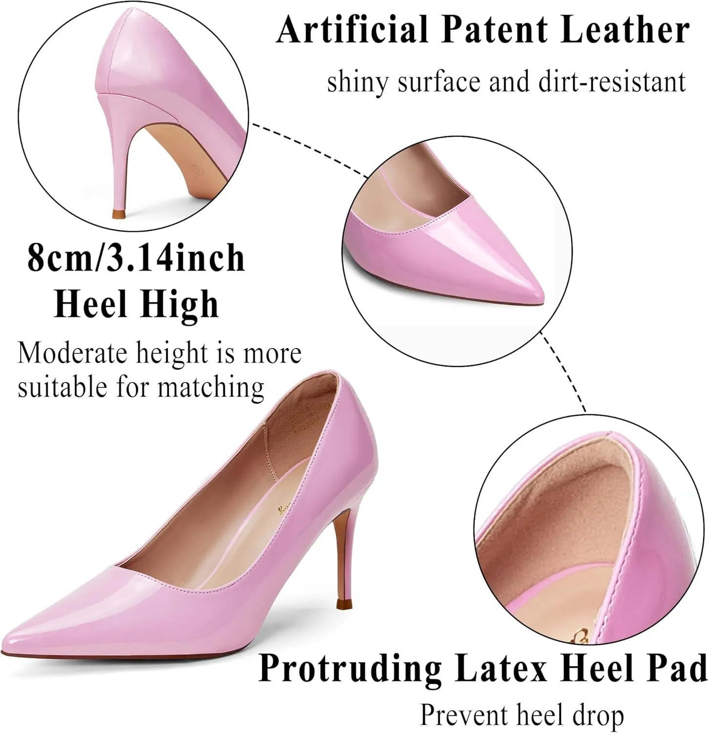 Elisabet Tang 3 in Classic Pointy Pull on Heeled Wedding Pumps - Comfortable Stiletto Closed Toe Dress Heels for Prom Work