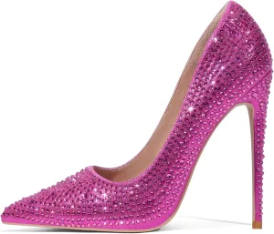 Elisabet Tang Women Pumps, Pointed Toe High Heel Glitter Rhinestone Heels Sparkly Prom Shoes Stiletto Wedding Heels for Bride Shoes for Women