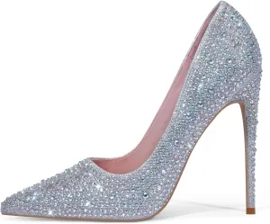 Elisabet Tang Women Pumps, Pointed Toe High Heel Glitter Rhinestone Heels Sparkly Prom Shoes Stiletto Wedding Heels for Bride Shoes for Women