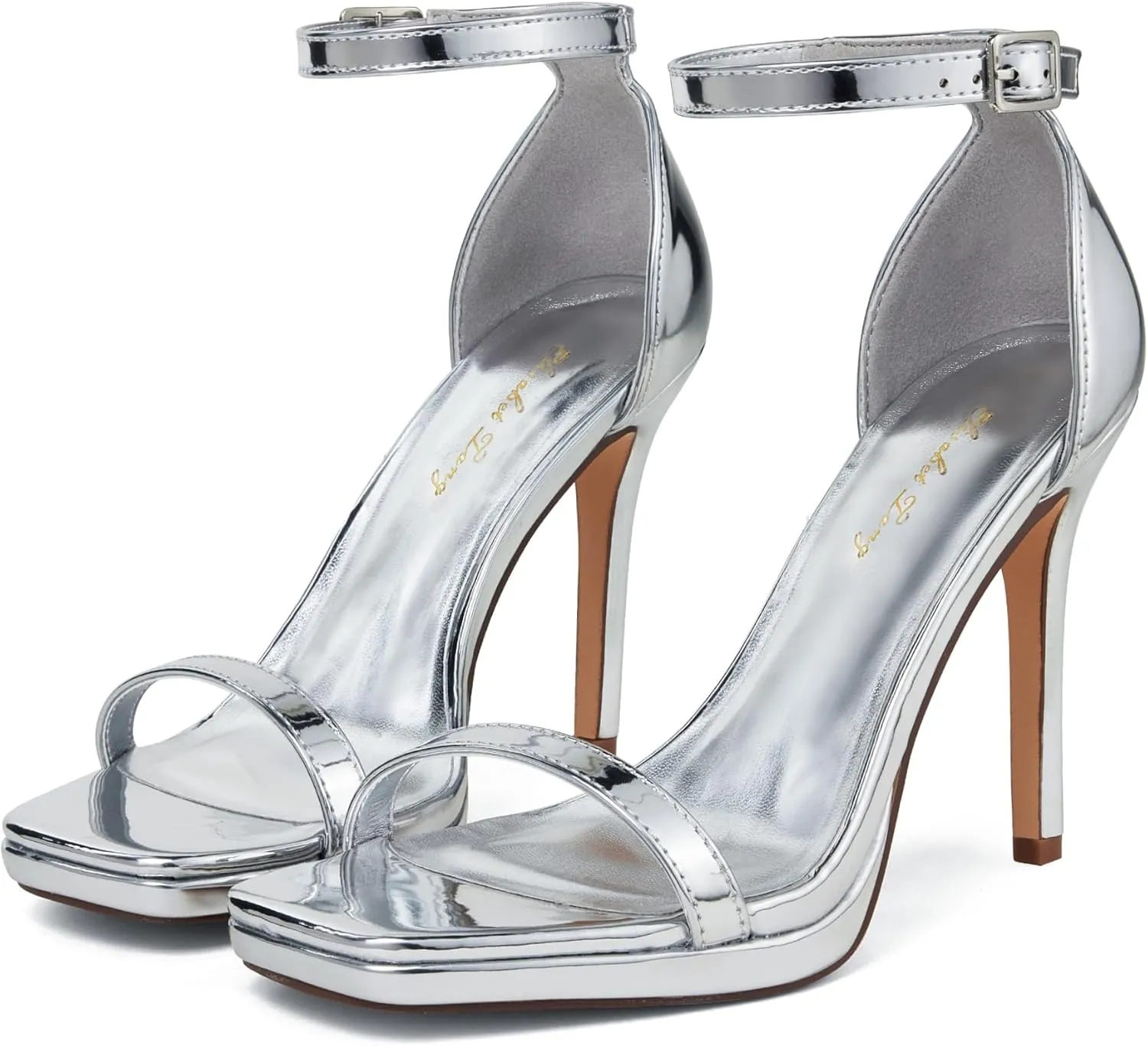 Elisabet Tang Women's 4.3 Inch Platform High Heeled Sandals Strappy Stiletto Open Square Toe Heel with Ankle Strap at Wedding Party Prom Work Dating