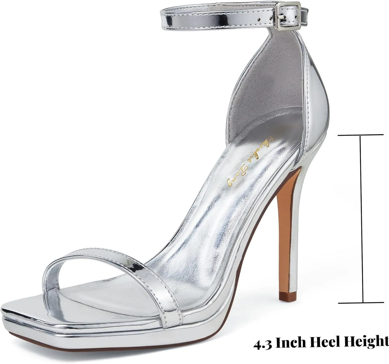 Elisabet Tang Women's 4.3 Inch Platform High Heeled Sandals Strappy Stiletto Open Square Toe Heel with Ankle Strap at Wedding Party Prom Work Dating