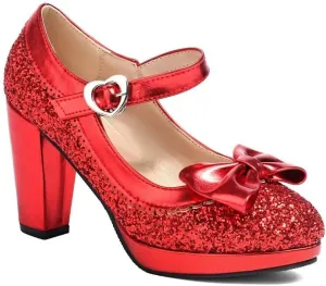 Elyffany Woman Fashion High Heeled Mary Jane Shoes Sparkly Sequins Glitter Bow Pumps