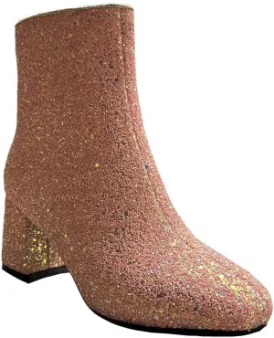 Elyffany Womens Mid Block Heel Glitter Ankle Boots Ladies Zipper Party Prom Booties