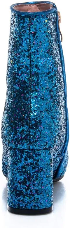 Elyffany Womens Mid Block Heel Glitter Ankle Boots Ladies Zipper Party Prom Booties