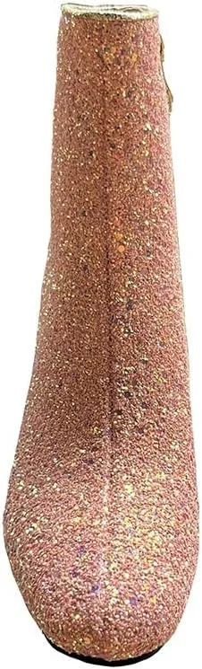 Elyffany Womens Mid Block Heel Glitter Ankle Boots Ladies Zipper Party Prom Booties