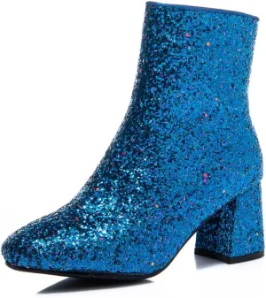 Elyffany Womens Mid Block Heel Glitter Ankle Boots Ladies Zipper Party Prom Booties