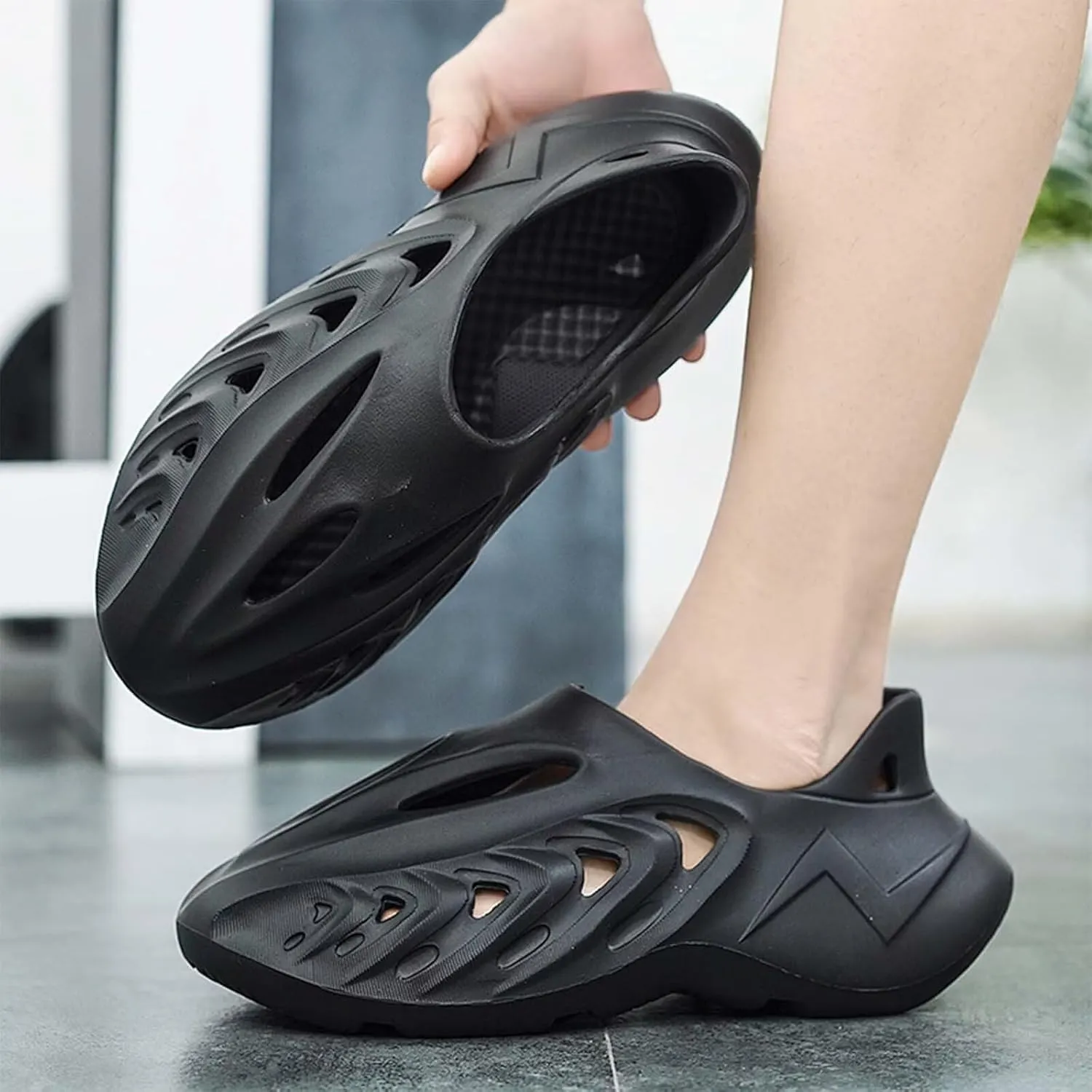 Eohsnem Foam Runner Shoes for Women Men, Hollow Cloud Slippers Lightweight Slip-On Walking Sneakers Breathable Soft Beach Sandals Redwhite