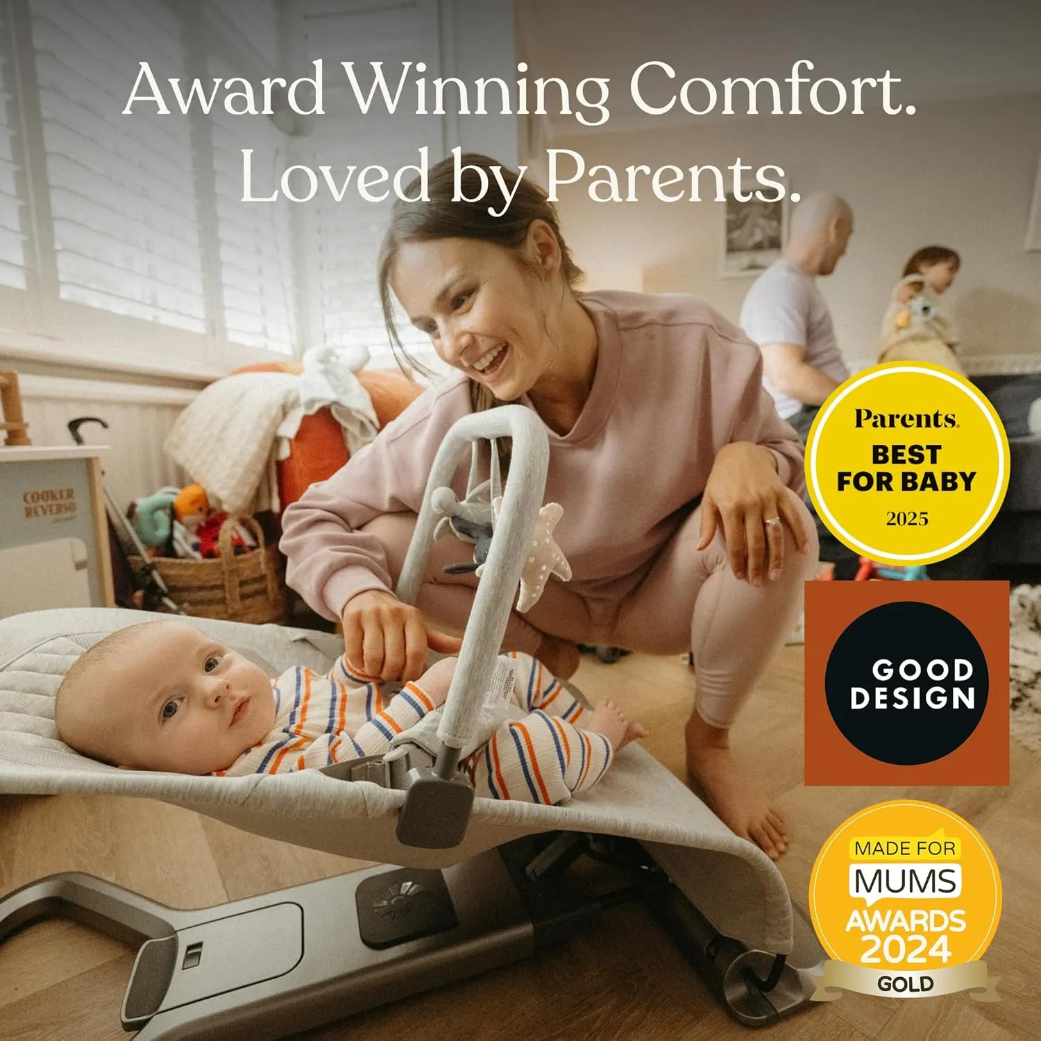 Ergobaby Evolve 3-in-1 Mesh Bouncer, Adjustable Multi Position Baby Bouncer Seat, Fits Newborn to Toddler, Grey Mesh