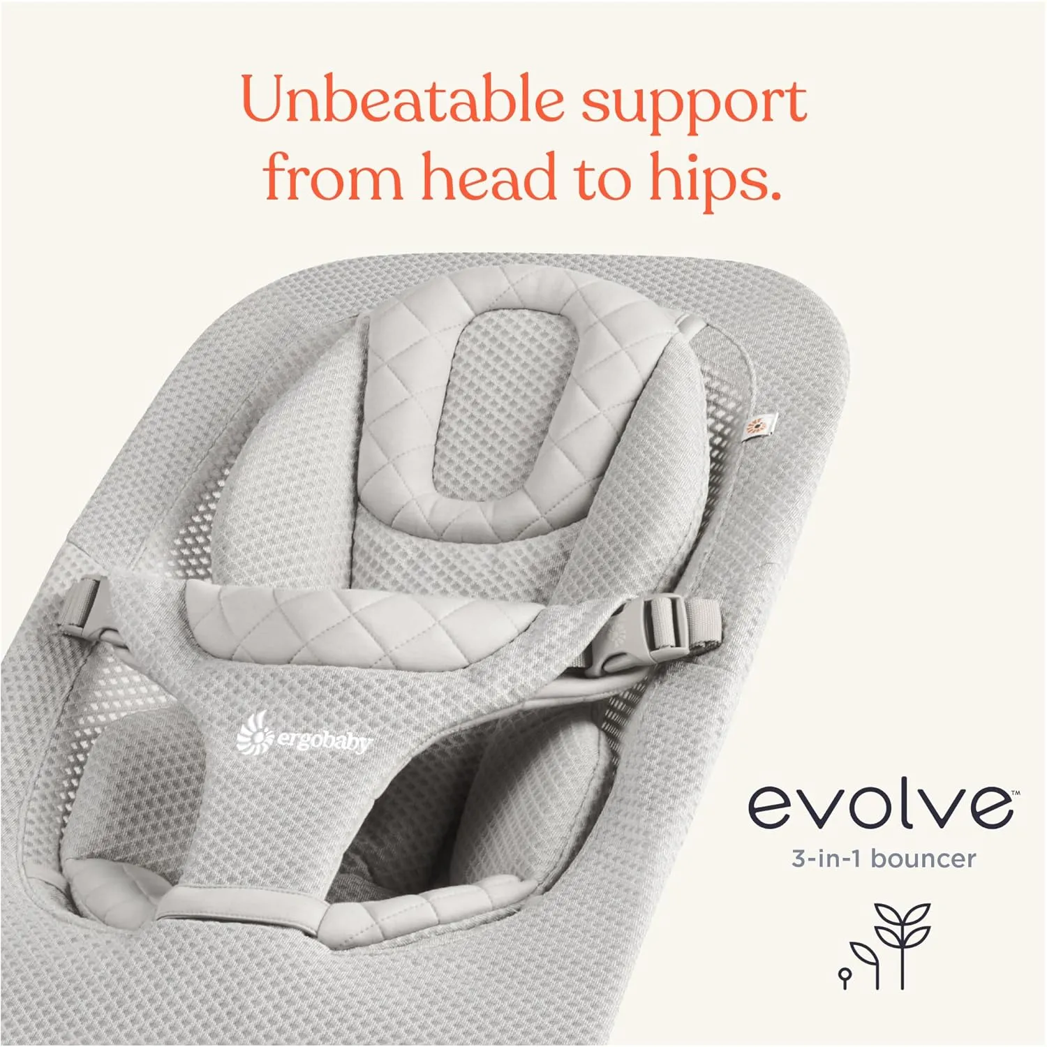 Ergobaby Evolve 3-in-1 Mesh Bouncer, Adjustable Multi Position Baby Bouncer Seat, Fits Newborn to Toddler, Grey Mesh