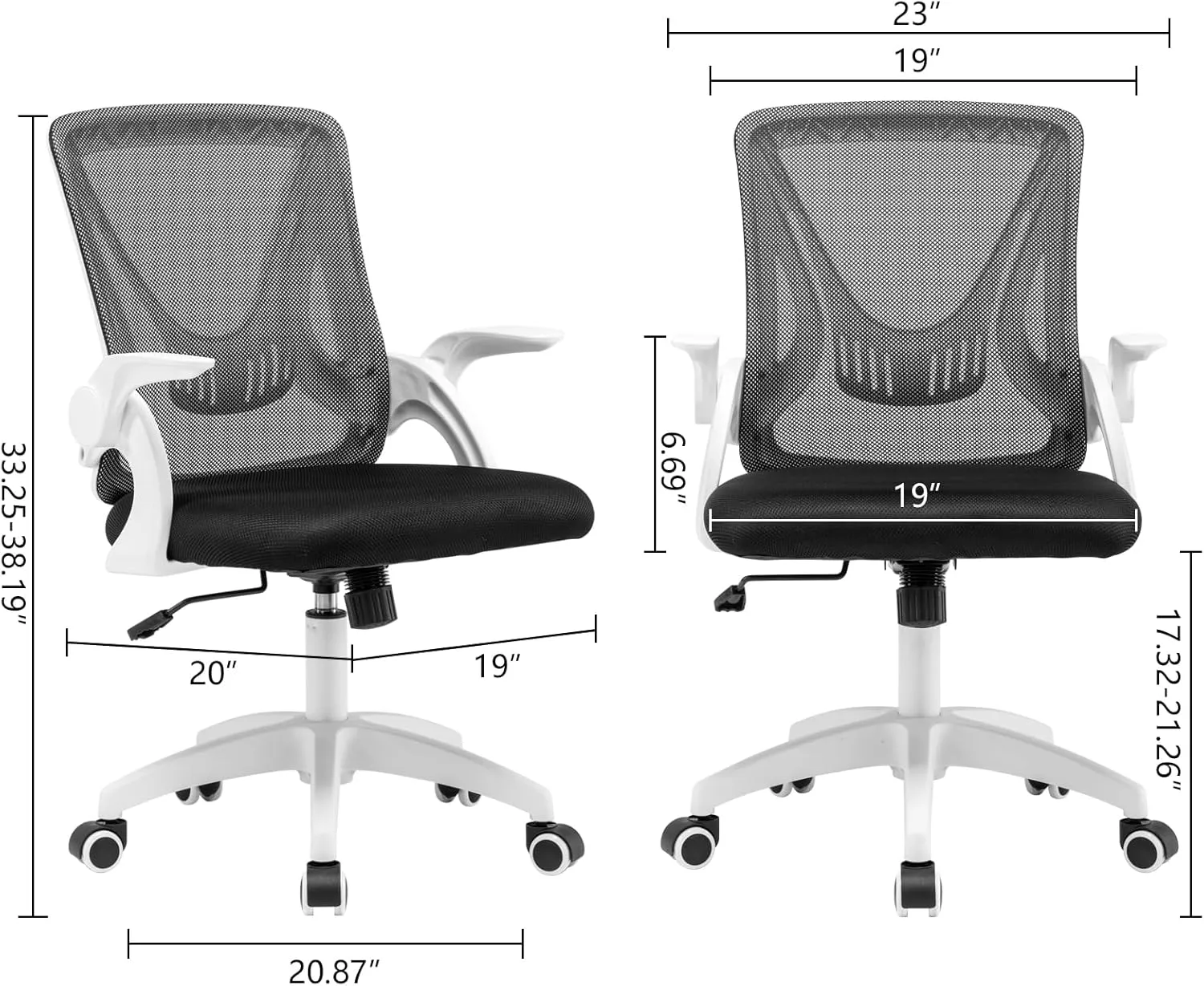 Ergonomic Office Chair Swivel Computer Desk Chair with Flip-up Armrests, Height Adjustable Mesh Chair with Lumbar Support for Home, Bedroom, Study, White Black