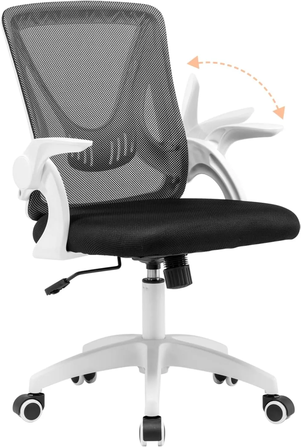 Ergonomic Office Chair Swivel Computer Desk Chair with Flip-up Armrests, Height Adjustable Mesh Chair with Lumbar Support for Home, Bedroom, Study, White Black