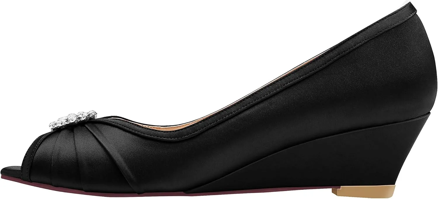 ERIJUNOR Women Comfortable Low Heel Wedges Peep Toe Wedding Shoes