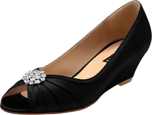 ERIJUNOR Women Comfortable Low Heel Wedges Peep Toe Wedding Shoes